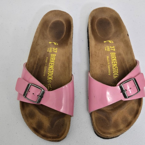 Birkenstock Shoes - Birkenstock Women Size 37 Pink Patent Leather Slide Sandals Lightweight Summer
